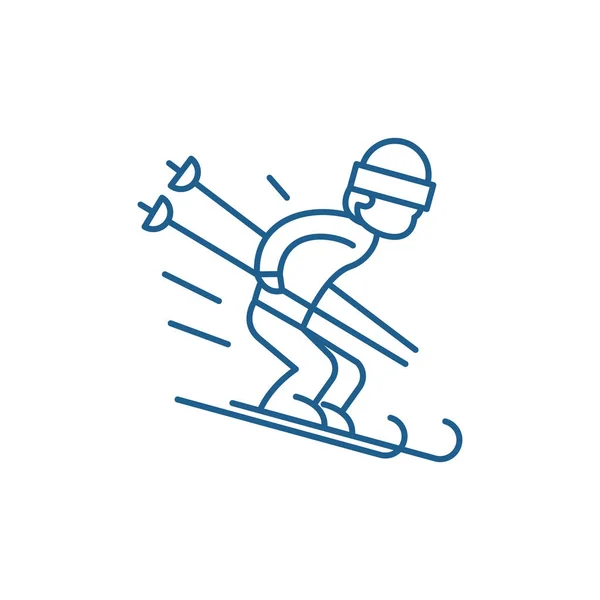 Sneeuw skiën lijn pictogram concept. Sneeuw skiën platte vector symbool, teken, overzicht illustratie. — Stockvector