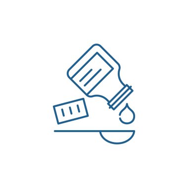 Tıp satırı simgesi kavramı alarak. Alarak ilaç düz vektör simgesi, işaret, anahat illüstrasyon.