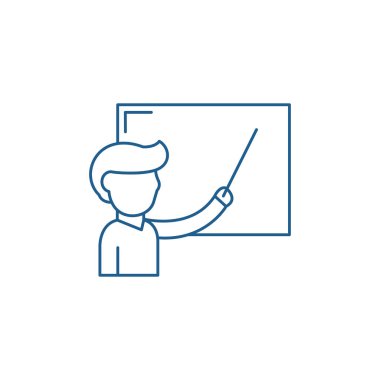 Öğretmen okul yönetimi satırı simgesi kavramı. Öğretmen okul yönetimi düz vektör simgesi, işaret, anahat illüstrasyon.