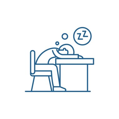 İş hattı simgesi kavramı yorgun. Yorgun iş düz vektör simgesi, işaret, anahat illüstrasyon.