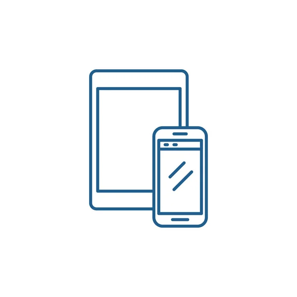 Tabletu i smartfona linia ikona koncepcja. Tablet i smartphone płaskie wektor symbol, znak, ilustracja kontur. — Wektor stockowy