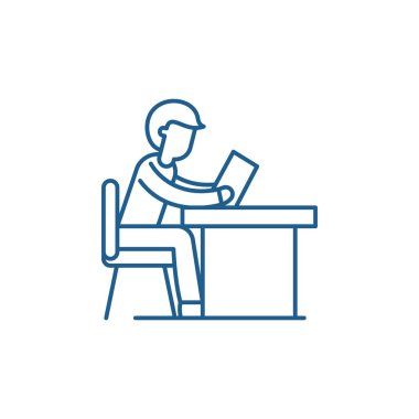 İş hattı simgesi kavram eğitimi. Eğitim iş düz vektör simgesi, işaret, anahat illüstrasyon.