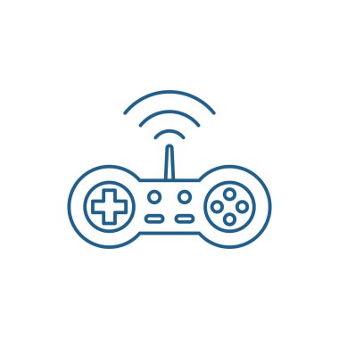 Kablosuz oyun çubuğu satır simgesi kavramı. Kablosuz oyun çubuğu düz vektör simgesi, işaret, anahat illüstrasyon.