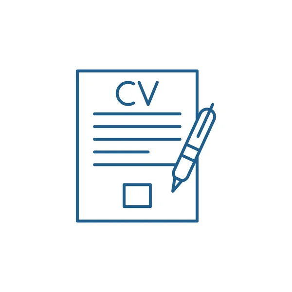 Escribir un concepto de icono de línea de CV. Escribir un curriculum vitae símbolo de vector plano, signo, esbozar ilustración . — Vector de stock