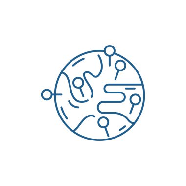 Dünya çapında satış piyasasındaki satırı simgesi kavramı. Dünya çapında satış piyasasındaki düz vektör simgesi, işaret, anahat illüstrasyon.