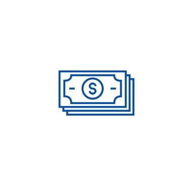 Banknotlar, dolar hattı simgesi kavramı. Banknotlar, dolar düz vektör sembolü, tabela, anahat çizim.