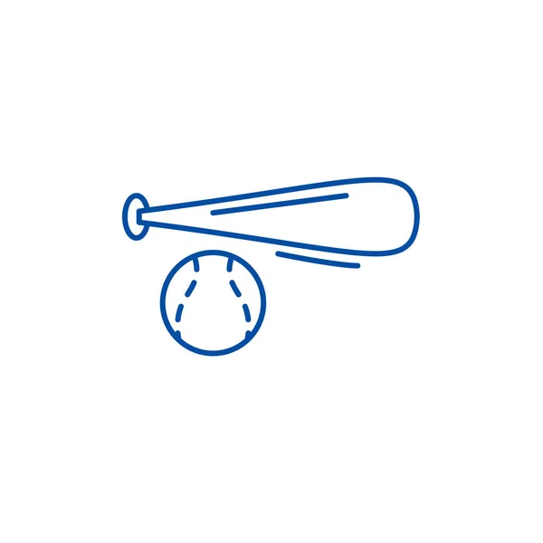 Baseball bat and ball line icon concept (em inglês). Taco de beisebol e bola símbolo vetorial plana, sinal, ilustração esboço . —  Vetores de Stock