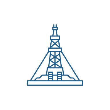 Petrol üretim platformu satırı simgesi kavramı. Petrol üretim platformu düz vektör simgesi, işaret, anahat illüstrasyon.