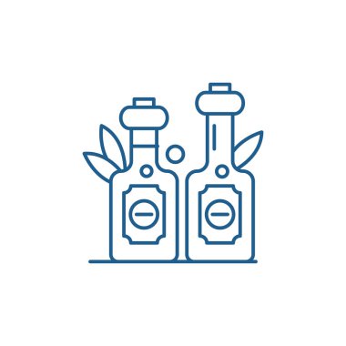 Zeytinyağı satırı simgesi kavramı. Zeytinyağı düz vektör simgesi, işaret, anahat illüstrasyon.