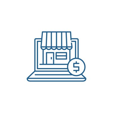 Online Ticaret satırı simgesi kavramı. Online Ticaret düz vektör simgesi, işaret, anahat illüstrasyon.