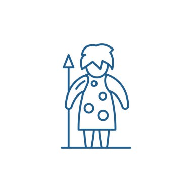 Tarih öncesi insan satırı simgesi kavramı. Tarih öncesi insan düz vektör simgesi, işaret, anahat illüstrasyon.