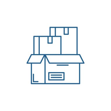 Ürün paketleme hattı simgesi kavramı. Ürün paketleme düz vektör simgesi, işaret, anahat illüstrasyon.