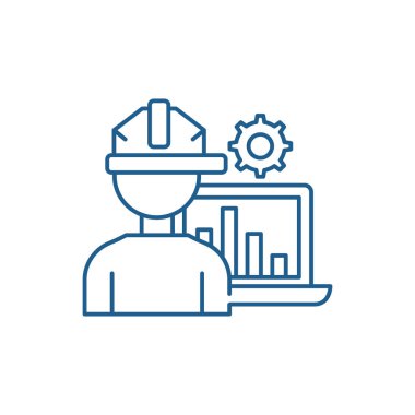 Üretim otomasyon satırı simgesi kavramı. Üretim otomasyon düz vektör simgesi, işaret, anahat illüstrasyon.