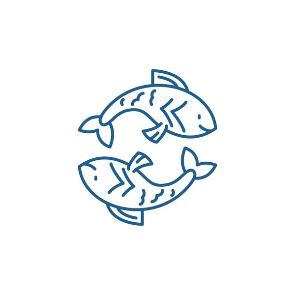 Vissen sterrenbeeld lijn pictogram concept. Vissen dierenriem teken platte vector symbool, teken, overzicht illustratie. — Stockvector