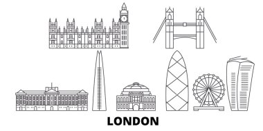 Birleşik Krallık, Londra hat seyahat silüeti seti. Birleşik Krallık, Londra anahat şehir vektör illüstrasyon, sembol, seyahat sights, Simgesel yapılar.