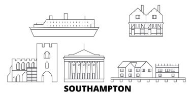 Birleşik Krallık, Southampton hat seyahat silüeti seti. Birleşik Krallık, Southampton Outline şehir vektör illüstrasyon, sembol, seyahat sights, Simgesel yapılar.