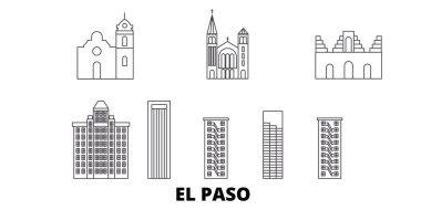 Amerika Birleşik Devletleri, El Paso hat seyahat silüeti seti. Amerika Birleşik Devletleri, El Paso anahat şehir vektör illüstrasyon, sembol, seyahat sights, Simgesel yapılar.
