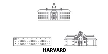 Amerika Birleşik Devletleri, Harvard hat seyahat silüeti seti. Amerika Birleşik Devletleri, Harvard Outline şehir vektör illüstrasyon, sembol, seyahat sights, Simgesel yapılar.