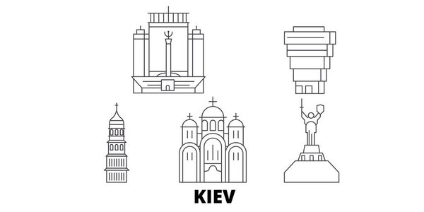 Ukraine, Kiev line travel skyline set. Ukraine, Kiev outline city vector illustration, symbol, travel sights, landmarks.