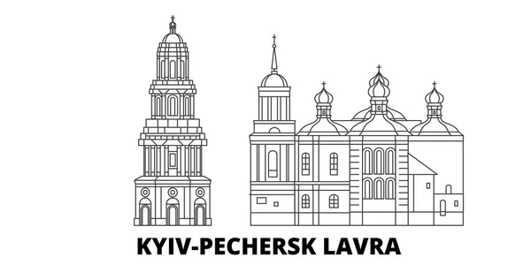 Ucrânia, Kiev, linha de Lavra Pechersk viajar skyline set. Ucrânia, Kiev, Pechersk Lavra esboço cidade vetor ilustração, símbolo, pontos turísticos de viagem, pontos de referência . —  Vetores de Stock