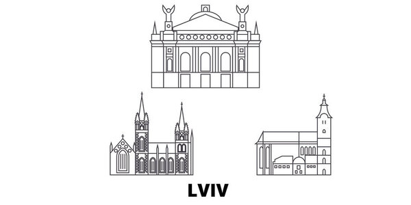 Ukraine, Lviv line travel skyline set. Ukraine, Lviv outline city vector illustration, symbol, travel sights, landmarks.