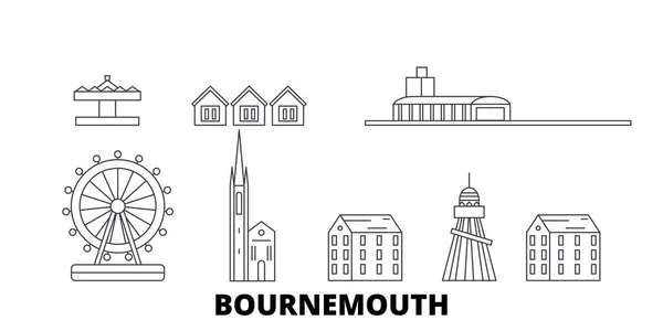 Reino Unido, Bournemouth line travel skyline set. Reino Unido, Bournemouth esbozar la ilustración vectorial de la ciudad, símbolo, lugares de interés turístico, lugares de interés . — Vector de stock