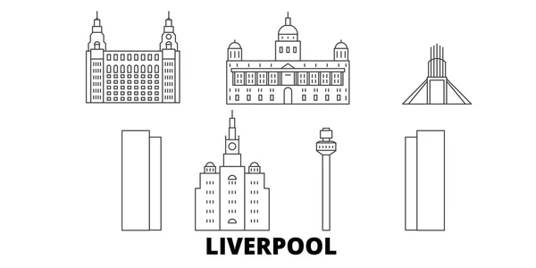 Reino Unido, Liverpool line travel skyline set. Reino Unido, Liverpool esbozar ilustración vectorial de la ciudad, símbolo, lugares de interés turístico, lugares de interés . — Vector de stock