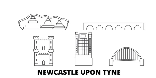Reino Unido, Newcastle Upon Tyne line skyline set. Reino Unido, Newcastle Upon Tyne esbozar la ilustración vectorial de la ciudad, símbolo, lugares de interés turístico, puntos de referencia . — Vector de stock