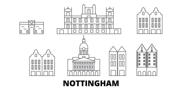Reino Unido, Nottingham line travel skyline set. Reino Unido, Nottingham esbozar ilustración vectorial de la ciudad, símbolo, lugares de interés turístico, lugares de interés . — Vector de stock