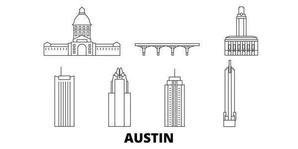 United States, Austin line travel skyline set. Estados Unidos, Austin esbozar ilustración vectorial de la ciudad, símbolo, lugares de interés turístico, lugares de interés . — Vector de stock