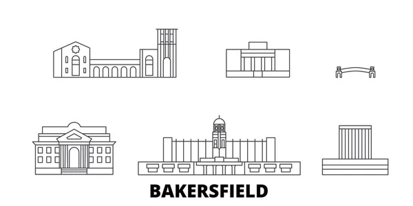 Estados Unidos, Bakersfield line travel skyline set. Estados Unidos, Bakersfield esbozar ilustración vectorial de la ciudad, símbolo, lugares de interés turístico, lugares de interés . — Vector de stock