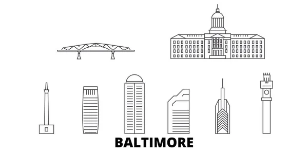Estados Unidos, Baltimore line travel skyline set. Estados Unidos, Baltimore delinear la ilustración vectorial de la ciudad, símbolo, lugares de interés turístico, lugares de interés . — Vector de stock