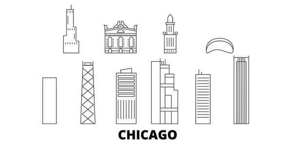 Estados Unidos, Chicago linha de viagem skyline set. Estados Unidos, Chicago esboço cidade vetor ilustração, símbolo, pontos turísticos de viagem, pontos de referência . — Vetor de Stock