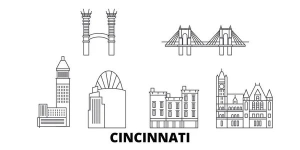 Vereinigte Staaten, Cincinnati line travel skyline set. Vereinigte Staaten, Cincinnati umreißen Stadt Vektor Illustration, Symbol, Sehenswürdigkeiten, Wahrzeichen. — Stockvektor