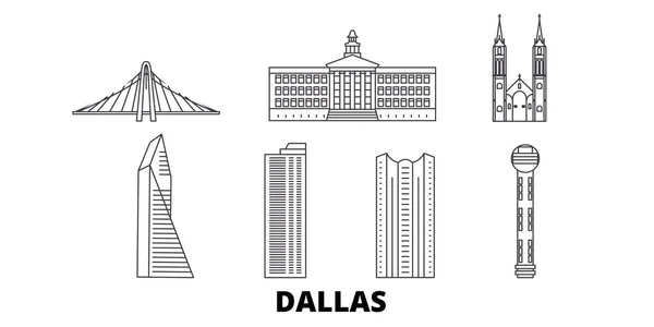 Verenigde Staten, Dallas line Travel skyline set. Verenigde Staten, Dallas outline stad vector illustratie, symbool, reizen bezienswaardigheden, bezienswaardigheden. — Stockvector