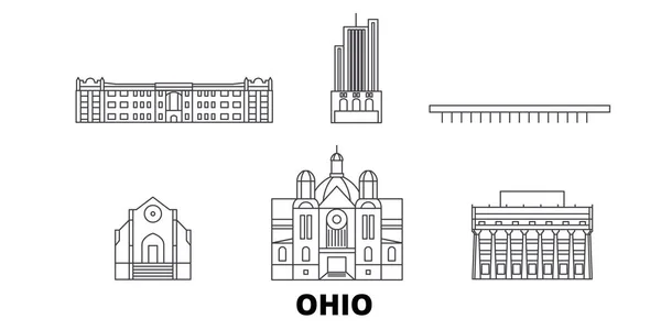 Estados Unidos, Dayton line skyline set. Estados Unidos, Dayton esbozar ilustración vectorial de la ciudad, símbolo, lugares de interés turístico, lugares de interés . — Archivo Imágenes Vectoriales