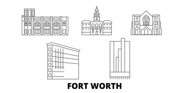 アメリカ合衆国, フォートワース線の旅のスカイラインセット.米国、フォートワース、都市のベクトルのイラスト、シンボル、旅行の観光スポット、ランドマークを概説. — ストックベクタ