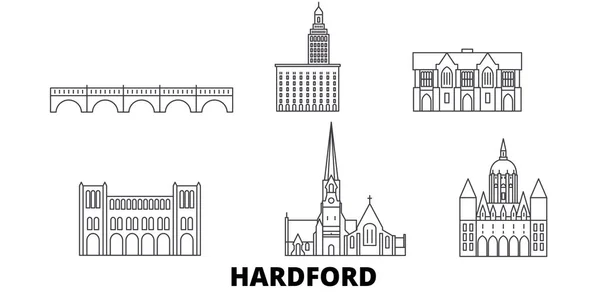 United States, Hartford line travel skyline set. Estados Unidos, Hartford esbozar ilustración vectorial de la ciudad, símbolo, lugares de interés turístico, lugares de interés . — Vector de stock