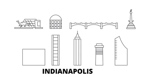 Amerika Birleşik Devletleri, Indianapolis hat seyahat silüeti seti. Amerika Birleşik Devletleri, Indianapolis anahat şehir vektör illüstrasyon, sembol, seyahat sights, Simgesel yapılar. — Stok Vektör