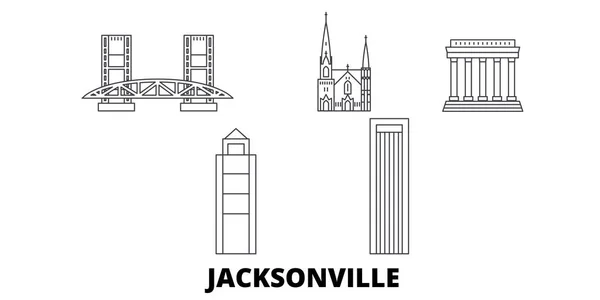 Verenigde Staten, Jacksonville line Travel skyline set. Verenigde Staten, Jacksonville outline stad vector illustratie, symbool, reizen bezienswaardigheden, bezienswaardigheden. — Stockvector