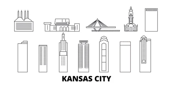 Estados Unidos, Kansas City line skyline set. Estados Unidos, Kansas City esbozar ilustración vectorial de la ciudad, símbolo, lugares de interés turístico, lugares de interés . — Vector de stock