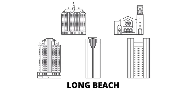 Estados Unidos, Long Beach line skyline set. Estados Unidos, Long Beach esbozar ilustración vectorial de la ciudad, símbolo, lugares de interés turístico, lugares de interés . — Vector de stock