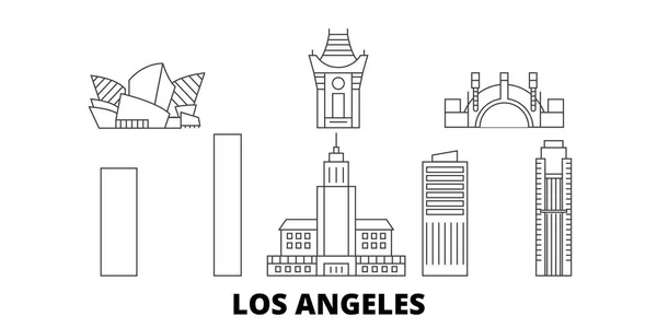 Estados Unidos, Los Angeles City line skyline set. Estados Unidos, Los Angeles City esbozar ilustración vectorial de la ciudad, símbolo, lugares de interés turístico, lugares de interés . — Vector de stock