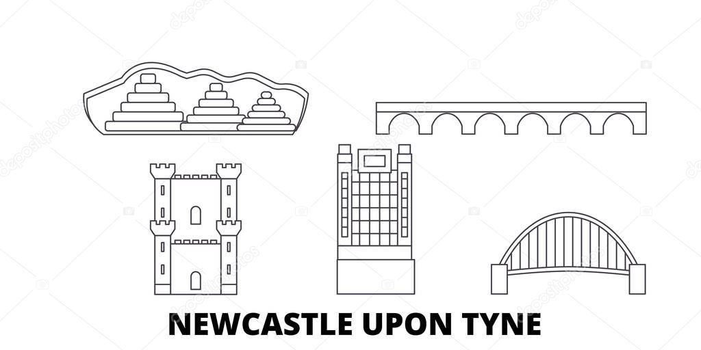 United Kingdom, Newcastle Upon Tyne line travel skyline set. United Kingdom, Newcastle Upon Tyne outline city vector illustration, symbol, travel sights, landmarks.