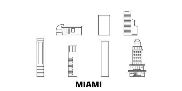 Сполучені Штати Америки, Майамі-Сіті лінію горизонту подорожей. США, Майамі-Сіті контур Векторна ілюстрація, символ, пам'ятки, визначні пам'ятки. — стоковий вектор