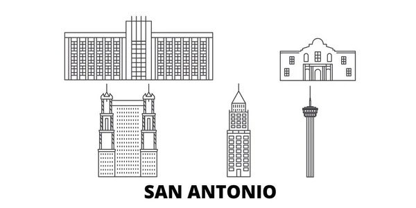 Stati Uniti, linea di San Antonio viaggio skyline set. Stati Uniti, San Antonio contorno città vettoriale illustrazione, simbolo, luoghi di viaggio, punti di riferimento . — Vettoriale Stock