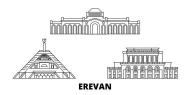 Ermenistan, Erevan hat seyahat silueti ayarlandı. Ermenistan, Erevan anahat şehir vektör illüstrasyon, sembol, seyahat sights, Simgesel yapılar.