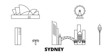 Avustralya, Sydney şehir hattı seyahat silüeti seti. Avustralya, Sydney City anahat şehir vektör illüstrasyon, sembol, seyahat sights, Simgesel yapılar.