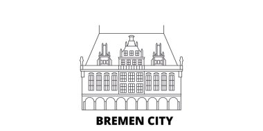 Almanya, Bremen şehir hattı seyahat silüeti seti. Almanya, Bremen şehir anahat şehir vektör illüstrasyon, sembol, seyahat sights, Simgesel yapılar.
