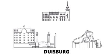 Almanya, Duisburg hat seyahat silüeti seti. Almanya, Duisburg anahat şehir vektör illüstrasyon, sembol, seyahat sights, Simgesel yapılar.